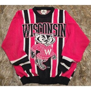 Vintage Ridell Wisconsin Badgers Mens Sweater 2XL NCAA All Over Print